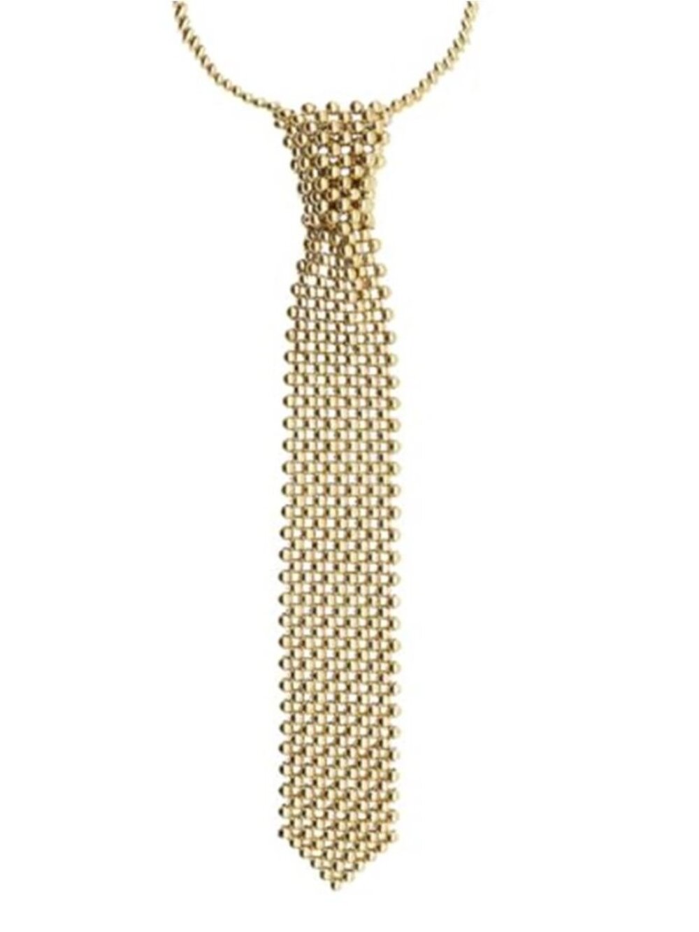 Gold Tone Pearl Neck Tie Necklace Handmade Woven Statement Jewelry